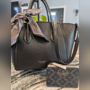 ♠️Kate Spade Set♠️Black Pebbled Leather Satchel with Scarf & Floral Wallet